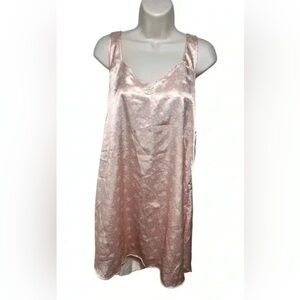 Lily of France Vintage Satin Nightgown L Pink Geometric Floral Print Sleepwear L